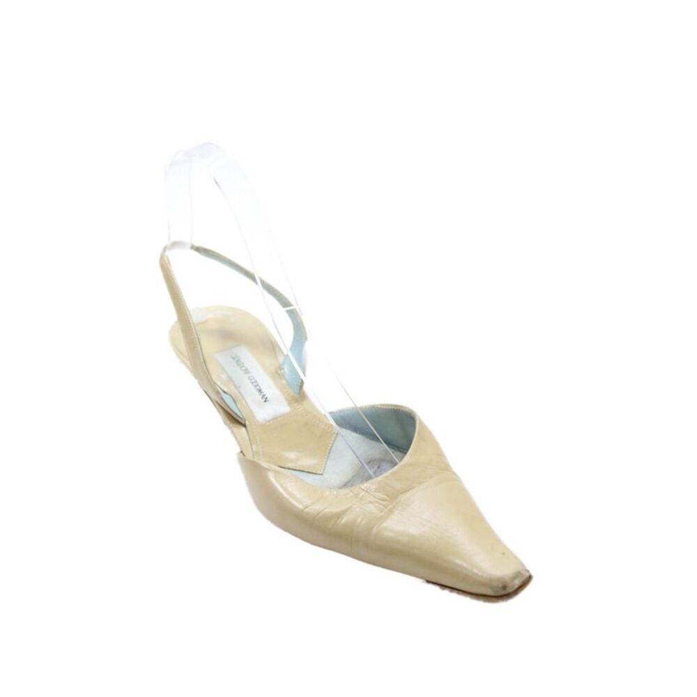 Bergdorf Goodman Womens Leather Pointed Toe Slingback Heels Beige Size 37 7